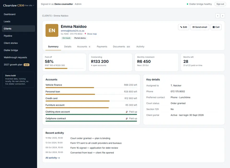 Full-page screenshot: Client record