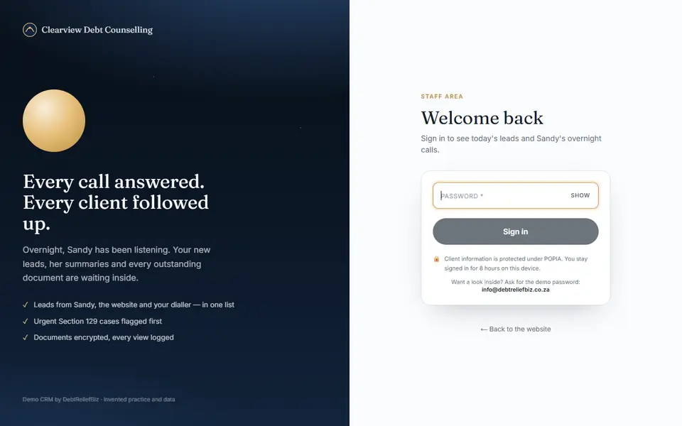 Full-page screenshot: Staff sign-in